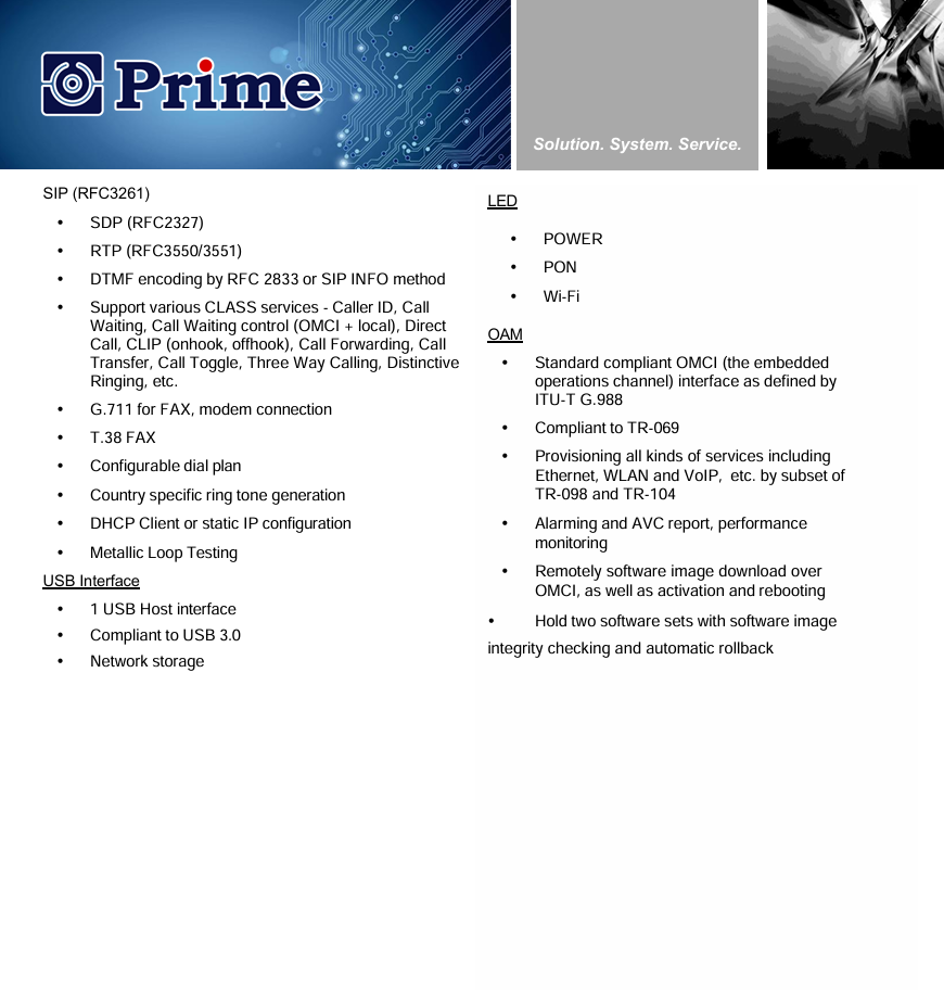 ONT Prime-XG99W – XGS-PON HGU WiFi 7 tribanda con 10G LAN, VoIP y funciones avanzadas de red