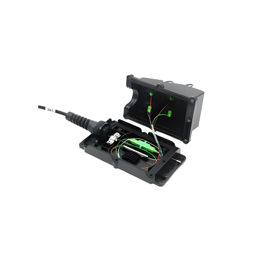 Caja Terminal Multiservicio 4 Puertos – Pigtail de Entrada Flat Drop y Splitter 1×4 Integrado