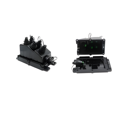 Caja Terminal Multiservicio 5 Puertos – Entrada OptiTap con Splitters 1×2 FBT y 1×4 Híbrido